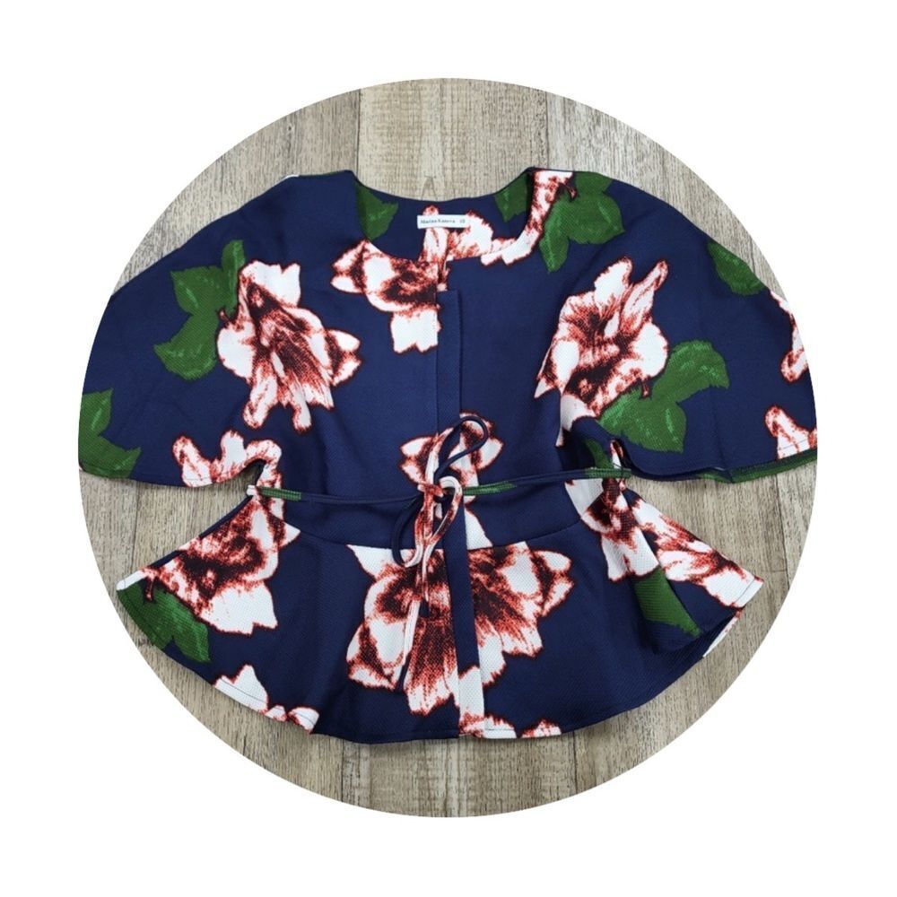 Marina Kaneva Blue Floral Blouse Top Sz 10